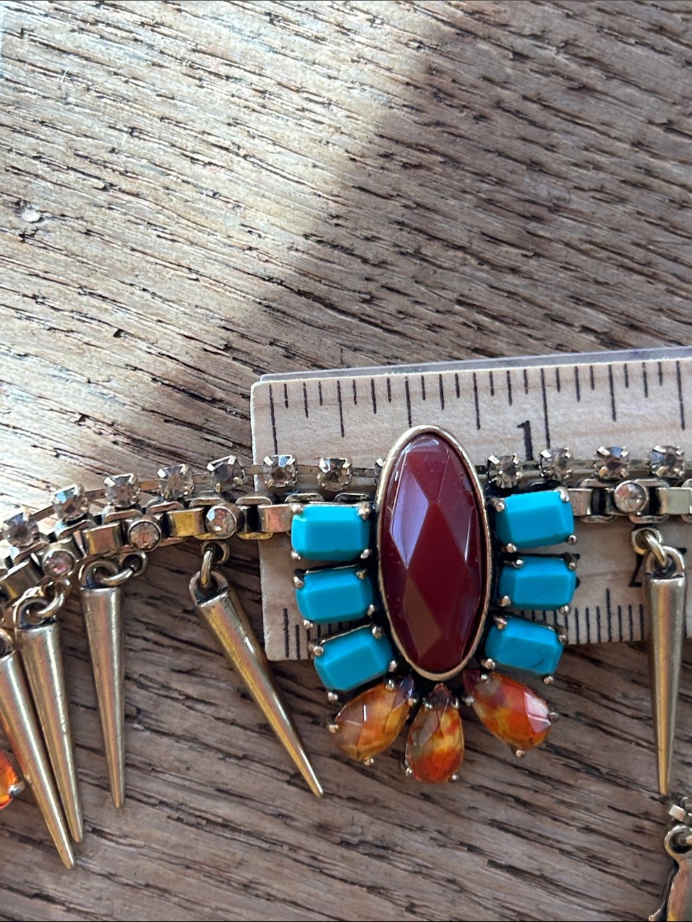 Lucky Brand Southwest Necklace w Spikes, Turquoise, Orange & Red Cabochons - Picture 12 of 12